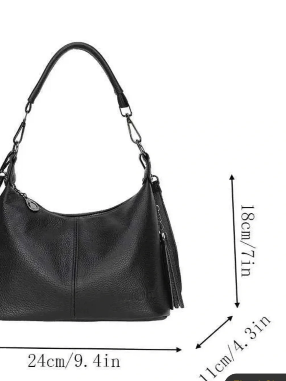 Black Pebbled Leather Tassel Hobo Slouchy Shoulder Bag NWT